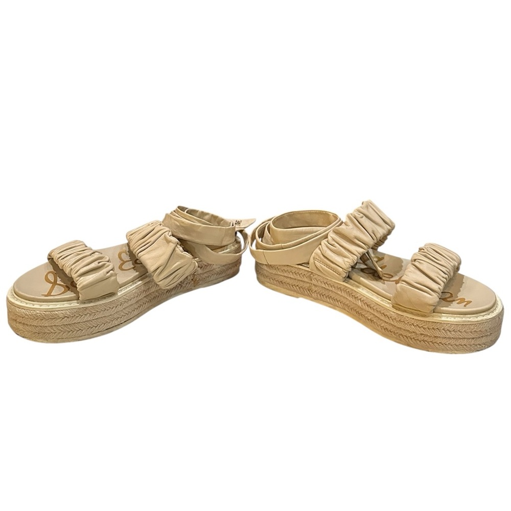 Sam Edelman Nude Platform Espadrille Sandals Size 8 Ruched Straps Ankle Wrap - Picture 4 of 13